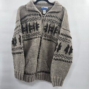 Handknit Gray Made in Ecuador Chunky Thick 100% Wool Zipper Up Sweater